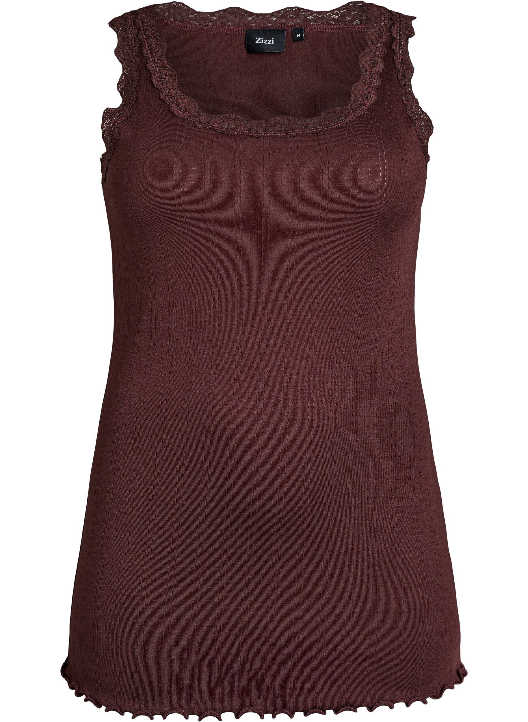 Zizzi Tanktop met kant en broderie anglaise, Bruin, Packshot image number 0