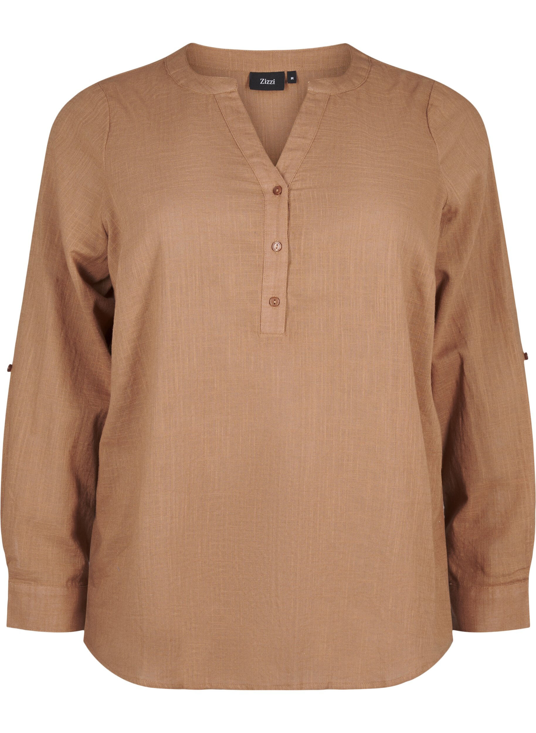 Zizzi Katoenen overhemdblouse met V-hals, Coca Mocha, Packshot image number 0
