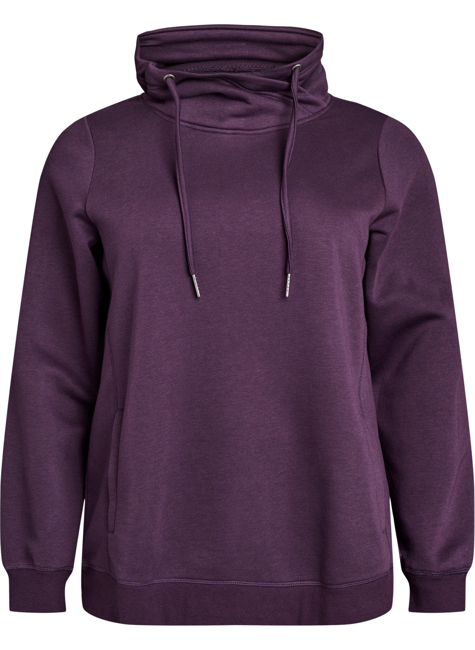 Zizzi Sweatshirt met hoge kraag en zakken, Paars, Packshot image number 0