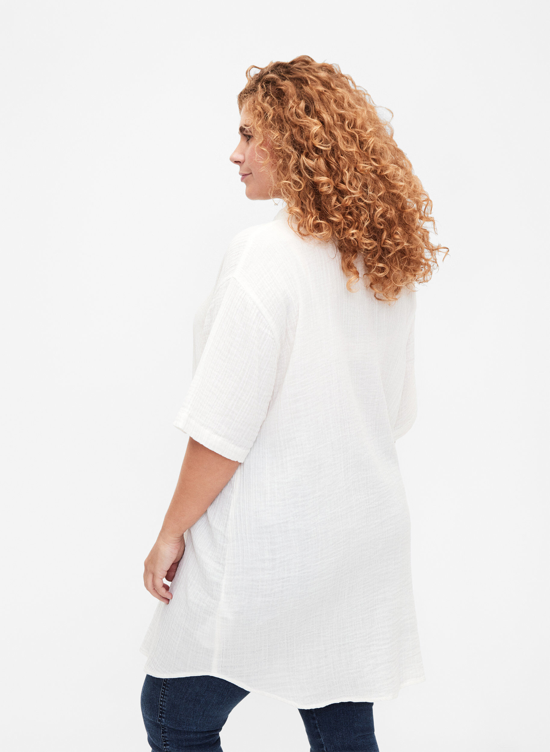 Zizzi Shirt met korte mouwen en knopen, Off-White, Model image number 1