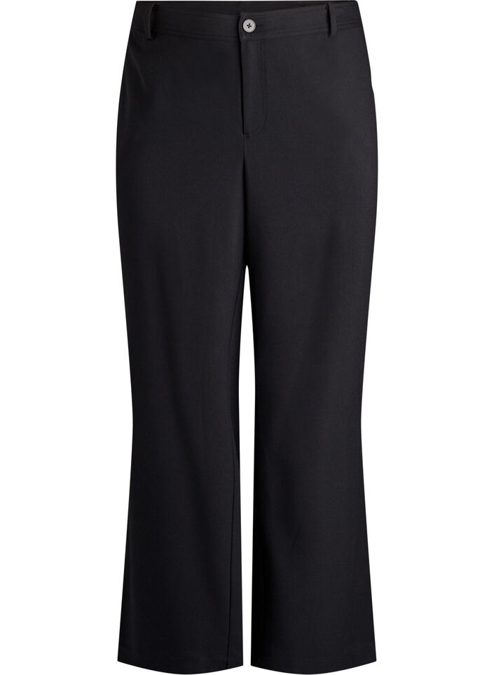 Pantalon met hoge taille en straight-fit, Zwart, Packshot image number 0