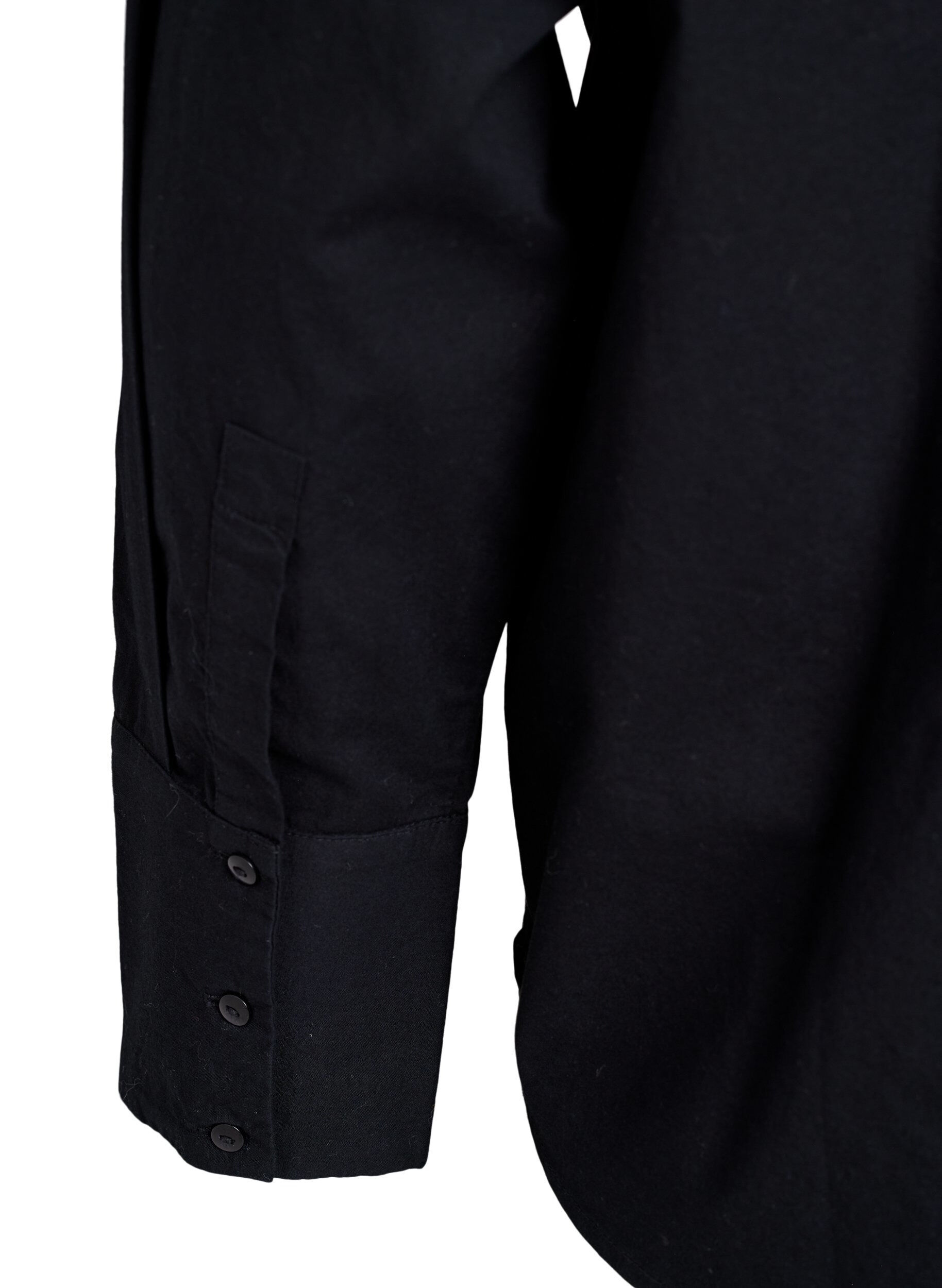 Zizzi Katoenen shirt met ton-sur-ton bloemenborduursel, Zwart, Packshot image number 4