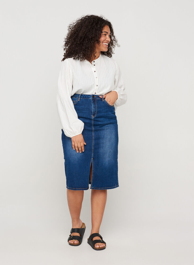 Denim midi-rok met split, Blauw, Model image number 1