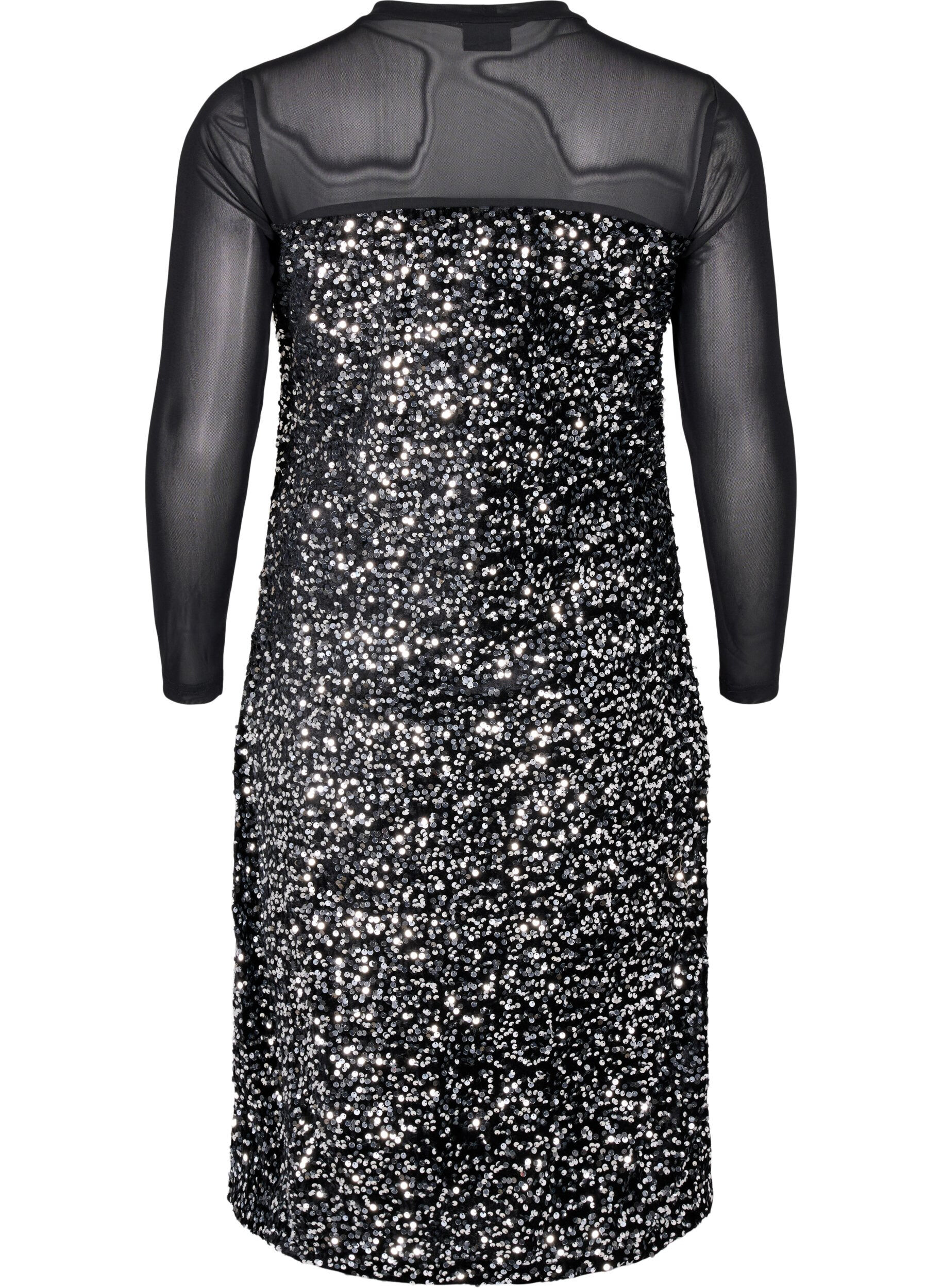 Zizzi Glitterjurk met pailletten, Black w. Silver, Packshot image number 1