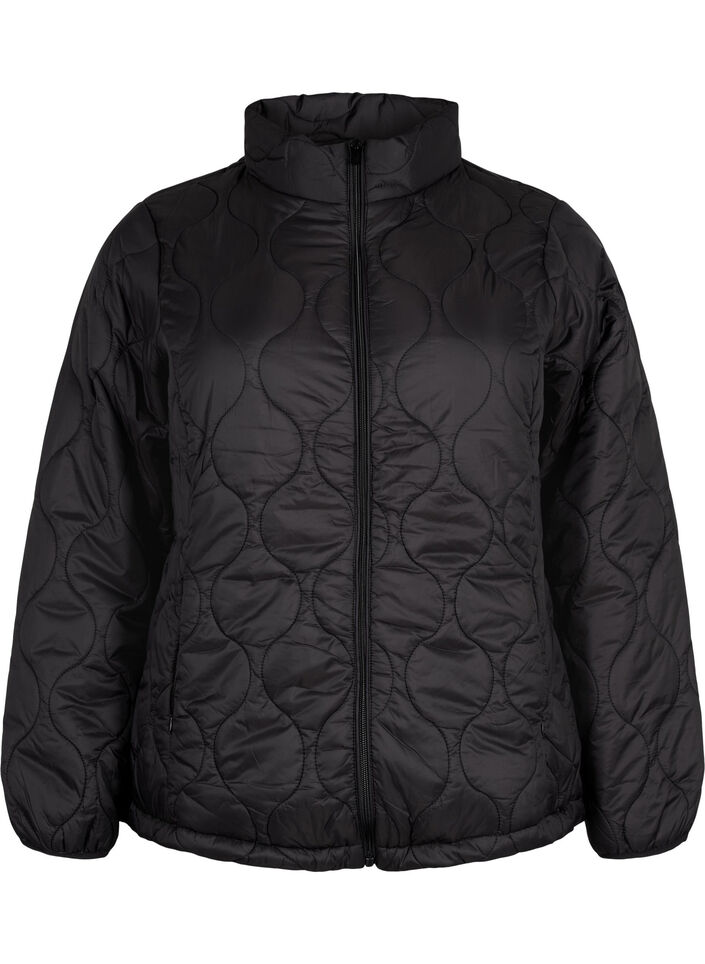 Doorgestikte jas met rits en zakken, Black, Packshot image number 0