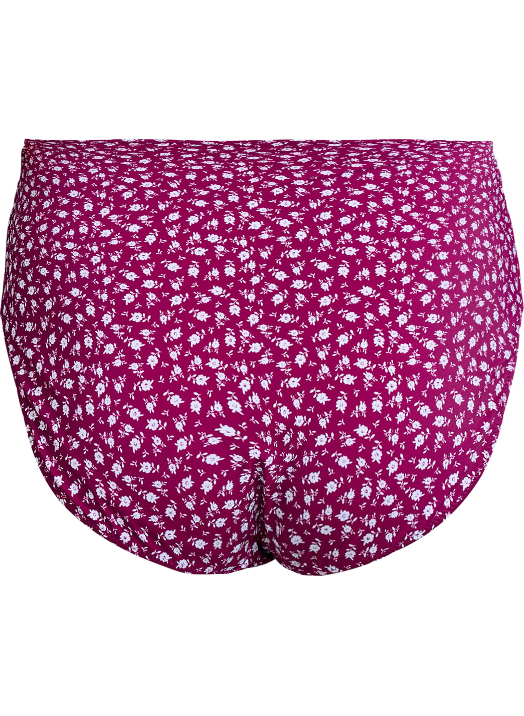 Zizzi Bikinibroekje met extra hoge taille en bloemenprint, Rood, Packshot image number 1