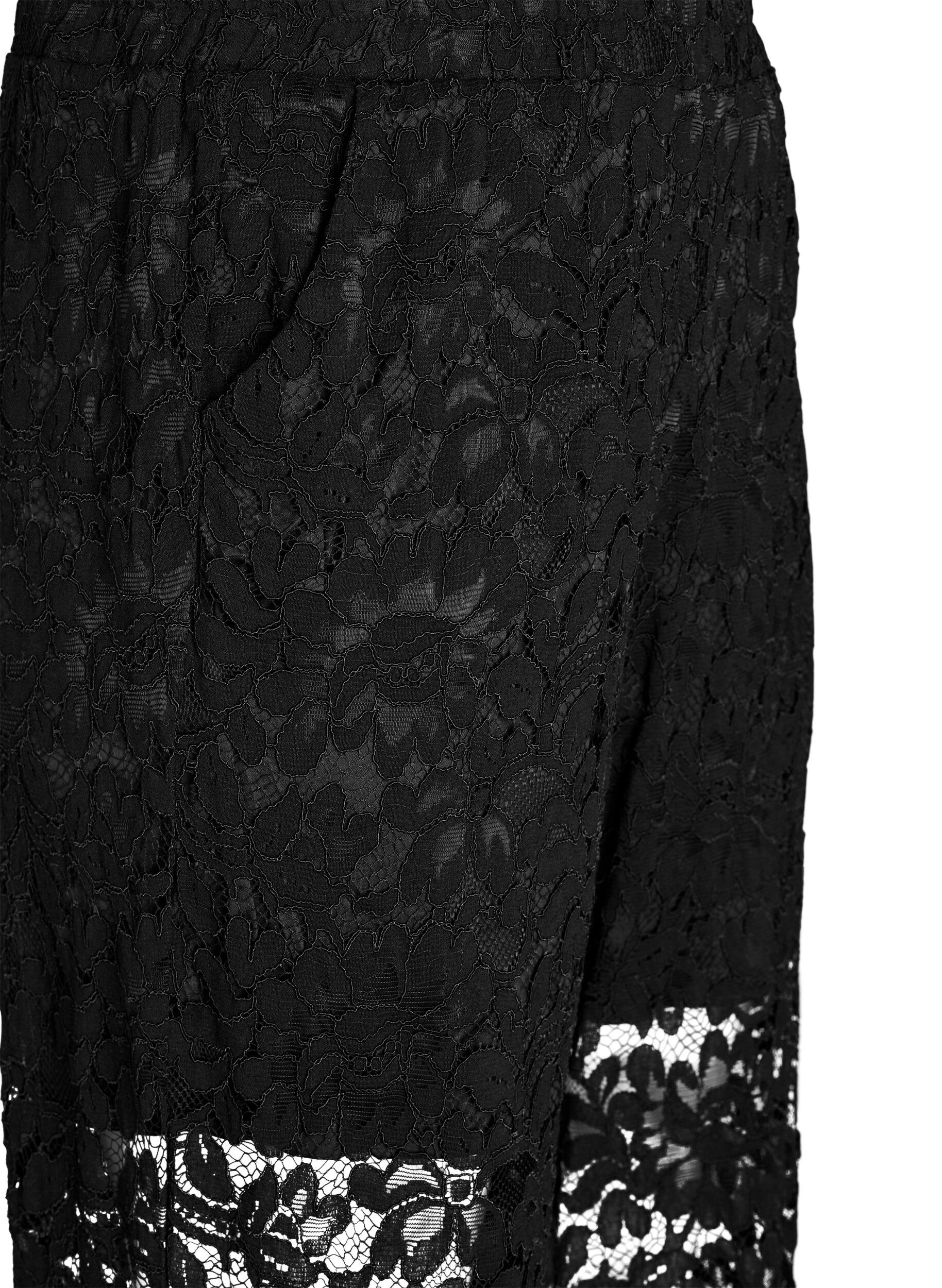 Zizzi Hoog getailleerde kanten broek met rechte pijpen, Zwart, Packshot image number 2