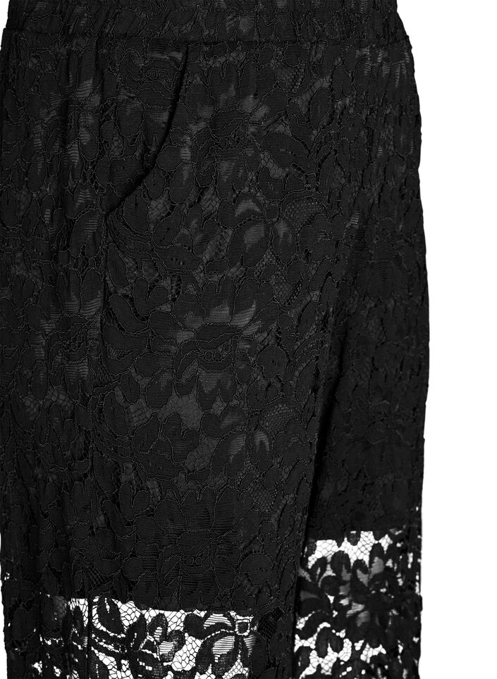 Hoog getailleerde kanten broek met rechte pijpen, Zwart, Packshot image number 2