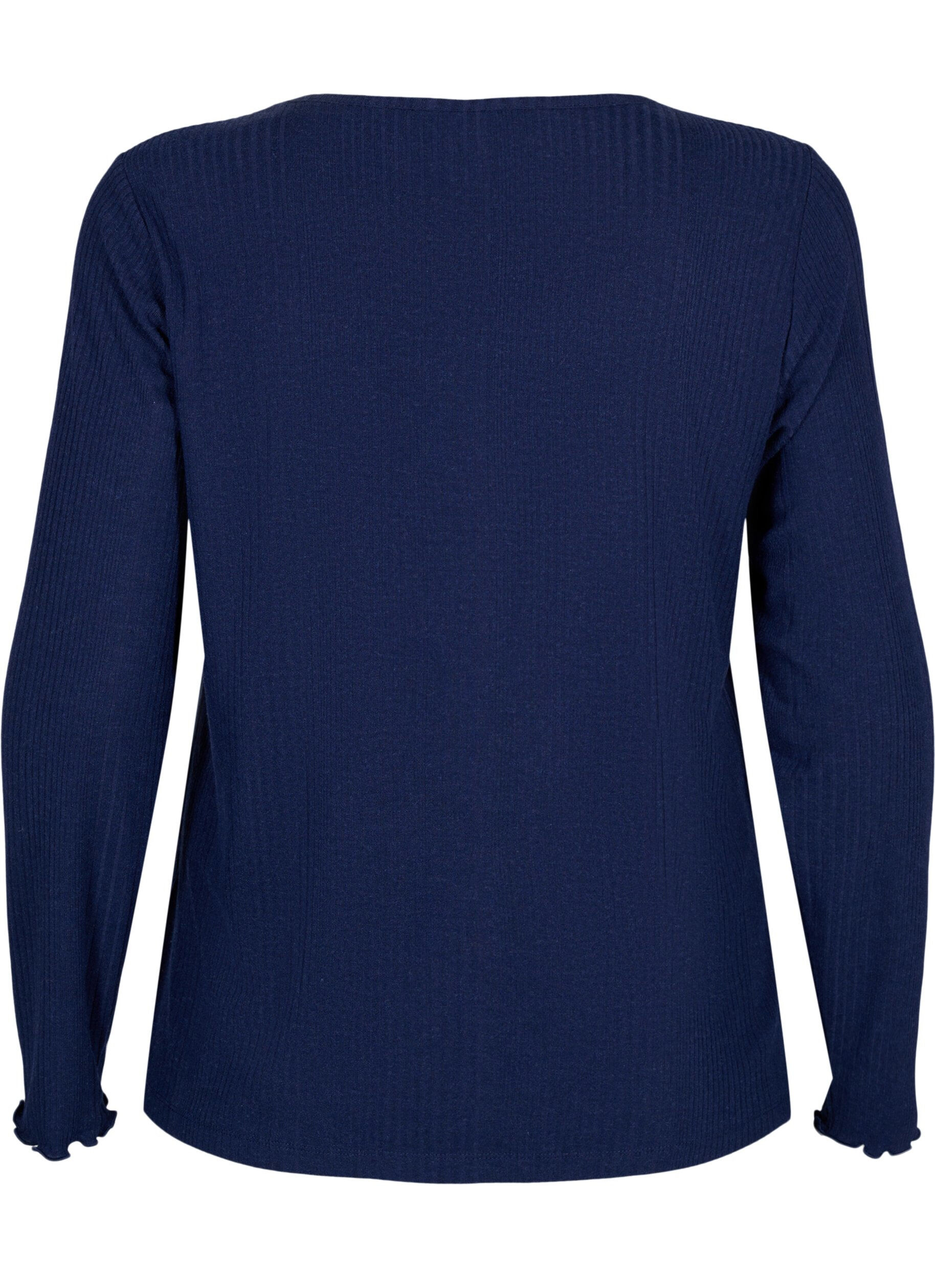 Zizzi Blouse met lange mouwen en gestreept patroon, Night Sky Mel., Packshot image number 1