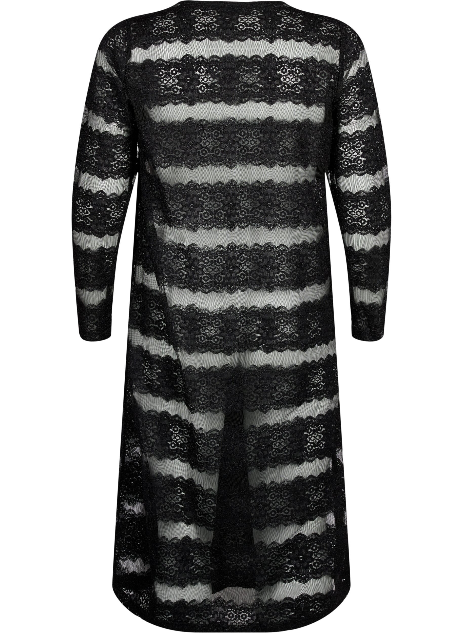 Zizzi Midi-jurk met kant en doorschijnend mesh, Black, Packshot image number 1