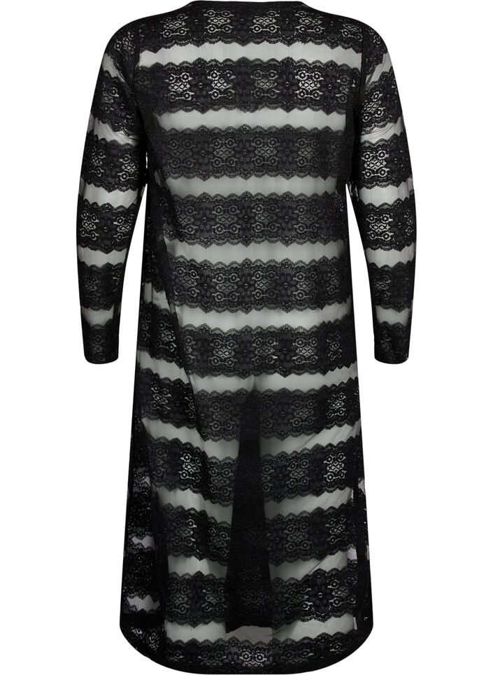 Midi-jurk met kant en doorschijnend mesh, Black, Packshot image number 1
