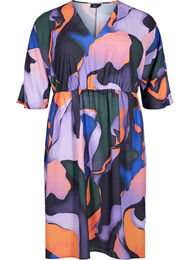 Midi-jurk met v-hals in gekleurde print, Big Scale Print