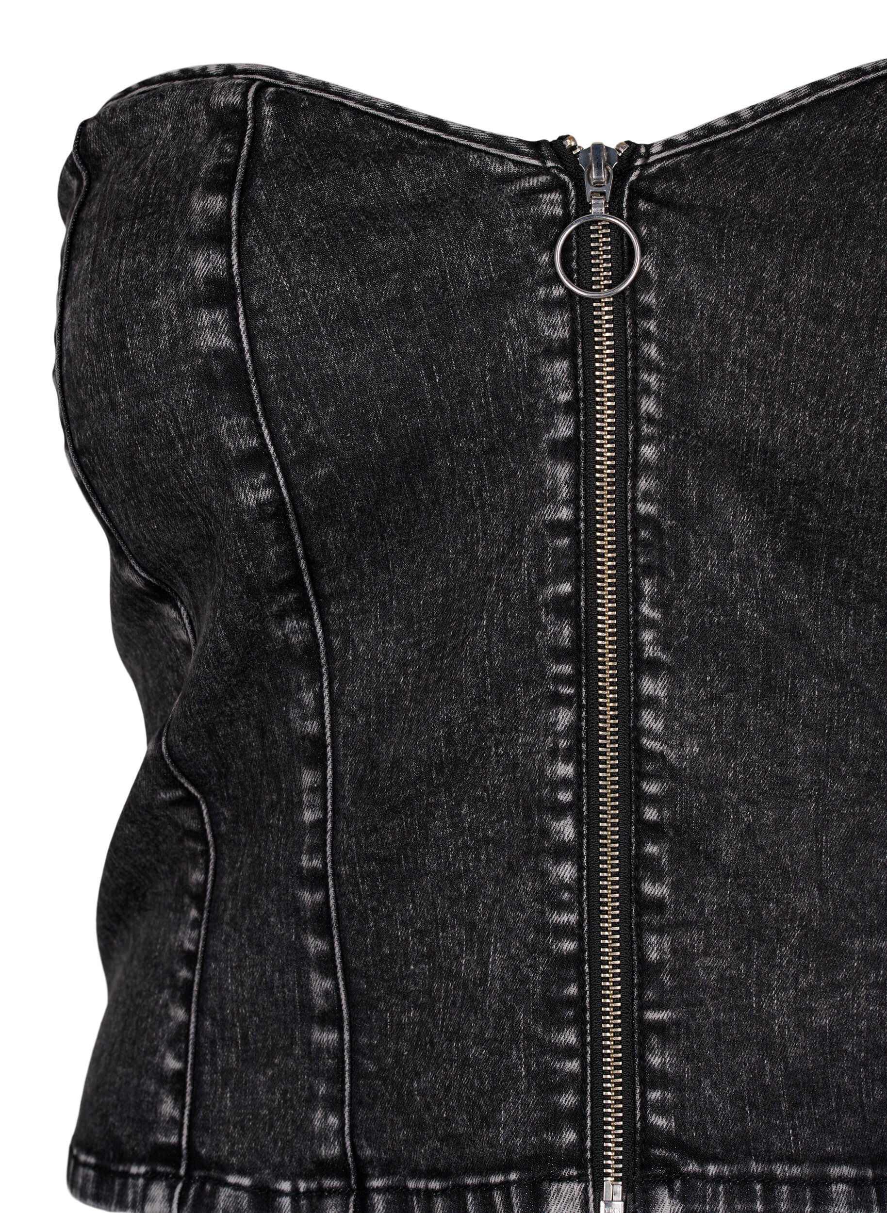 Zizzi Denim korset top met rits, Black, Packshot image number 2