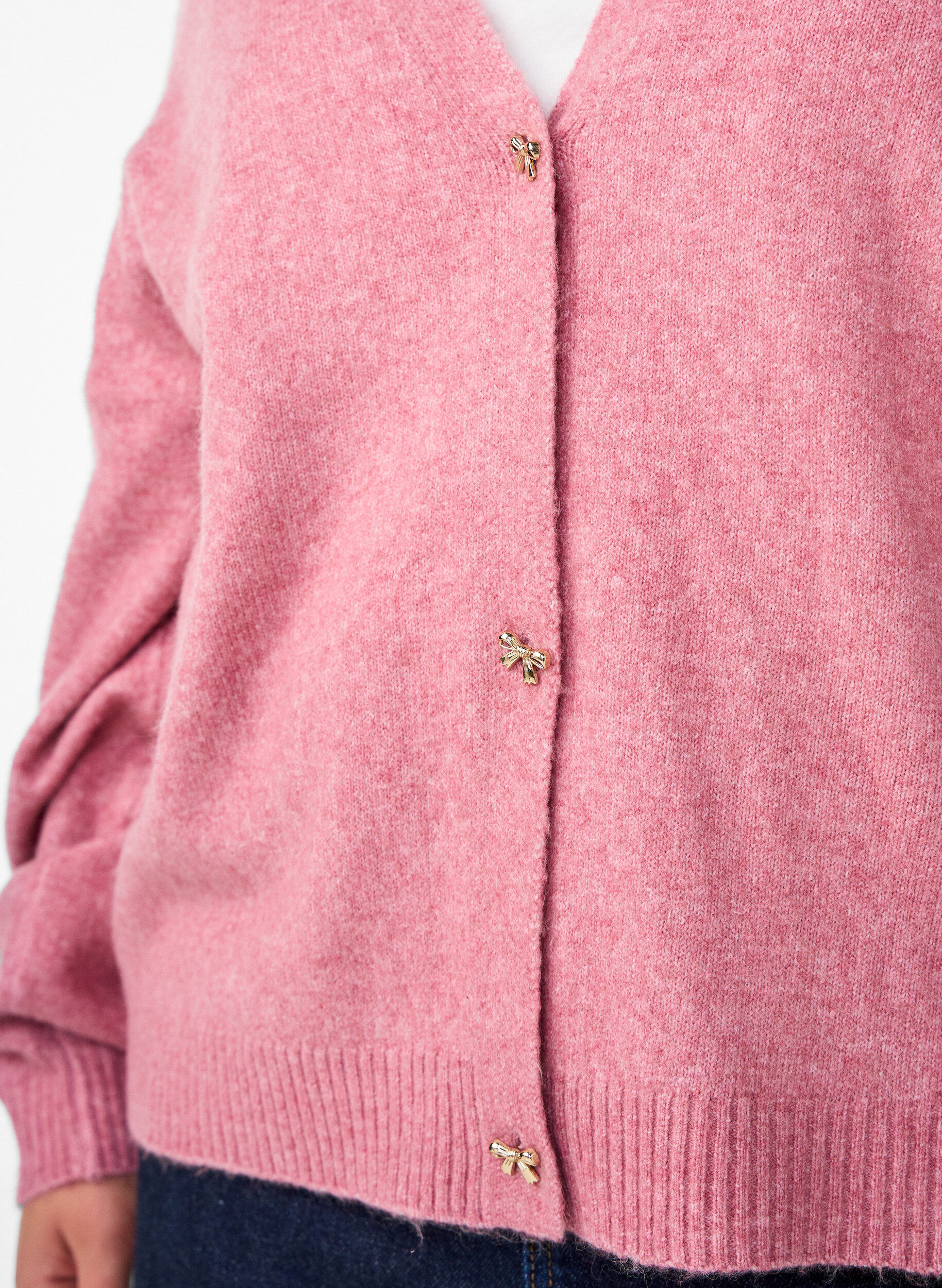 Zizzi Gebreid vest met wol en strikvormige knopen, Rood, Model image number 3