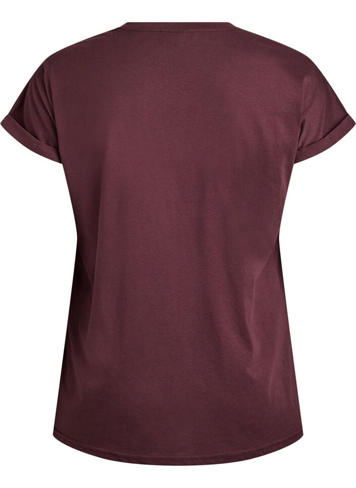 T-shirt met korte mouwen in een katoenmix, Donker Bordeaux, Packshot image number 1