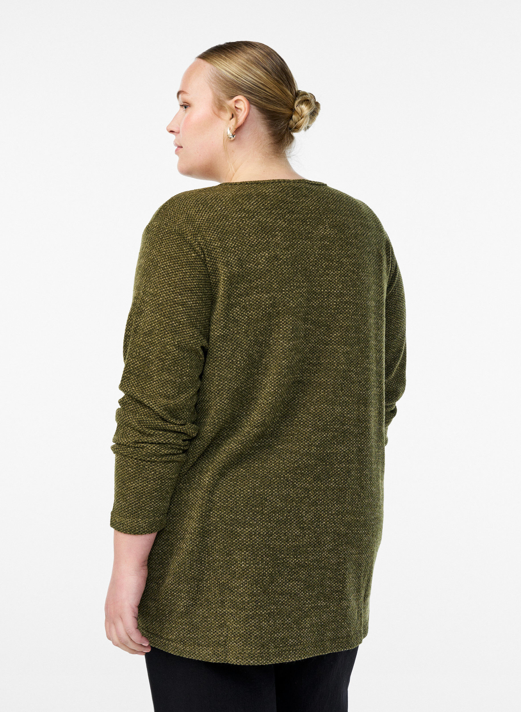 Zizzi Blouse met lange mouwen en structuur, Groen, Model image number 2