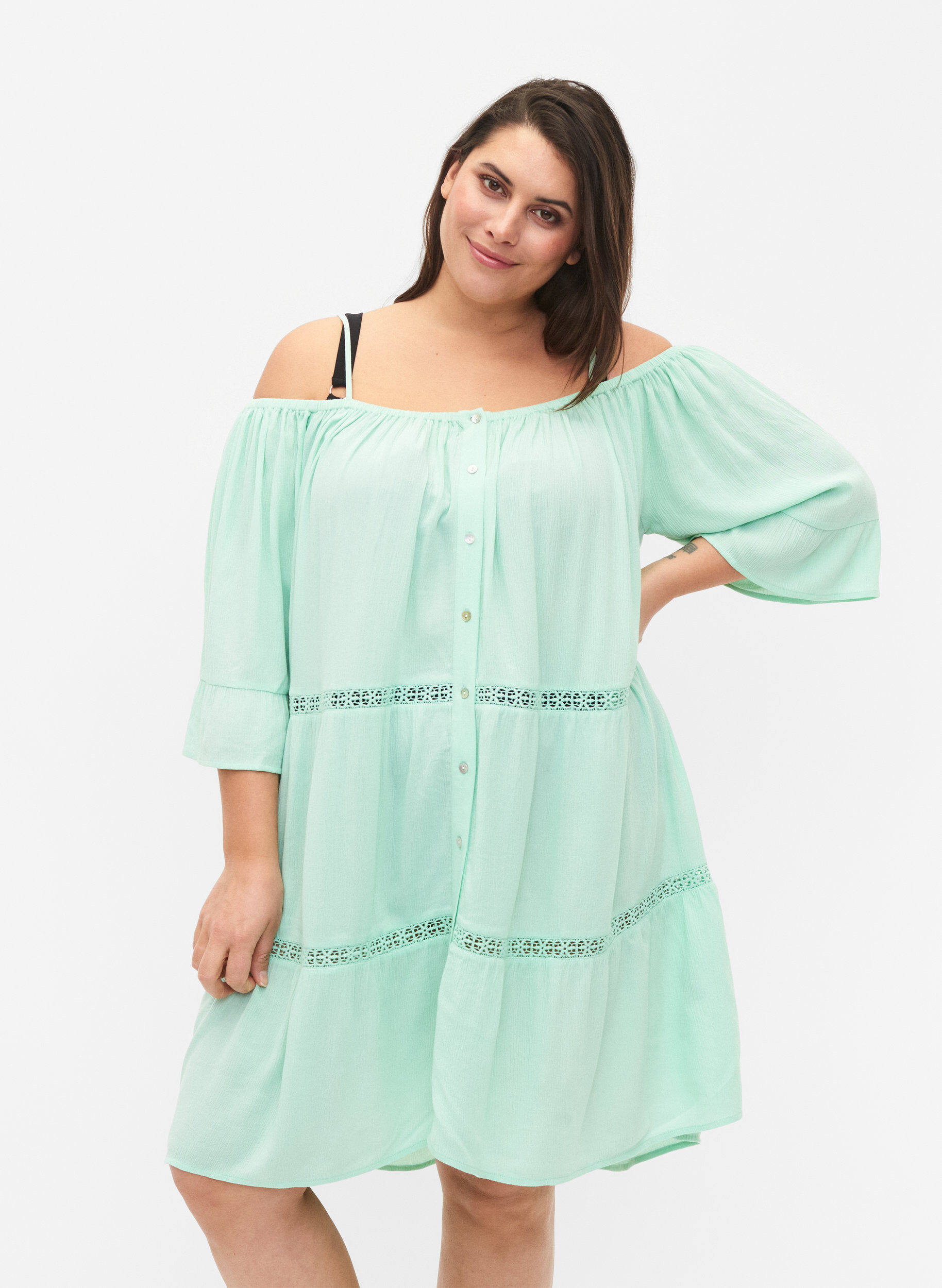 Zizzi Strandtuniek met off-shoulder, Brook Green, Model image number 0