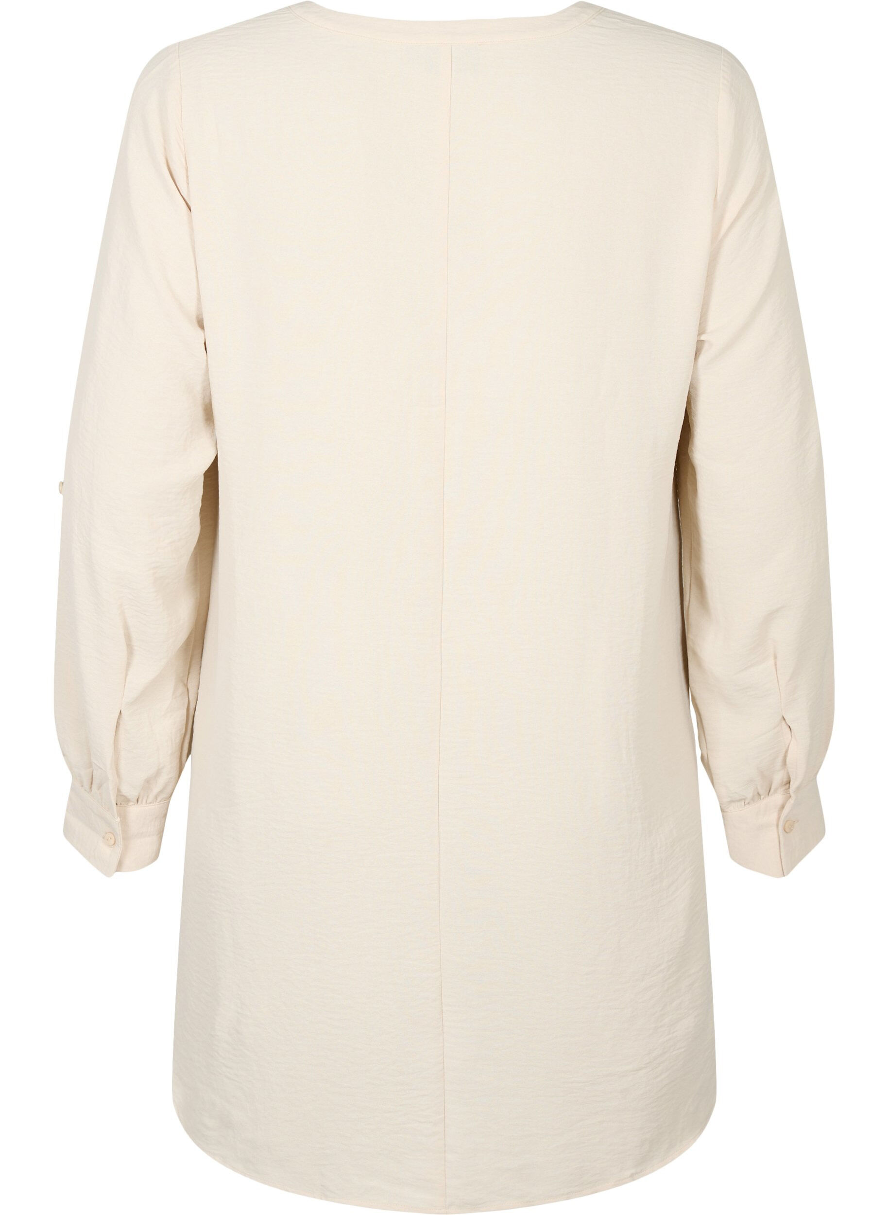 Zizzi Solide effe kleur tuniek met V-hals en knoppen, Warm Off-white, Packshot image number 1