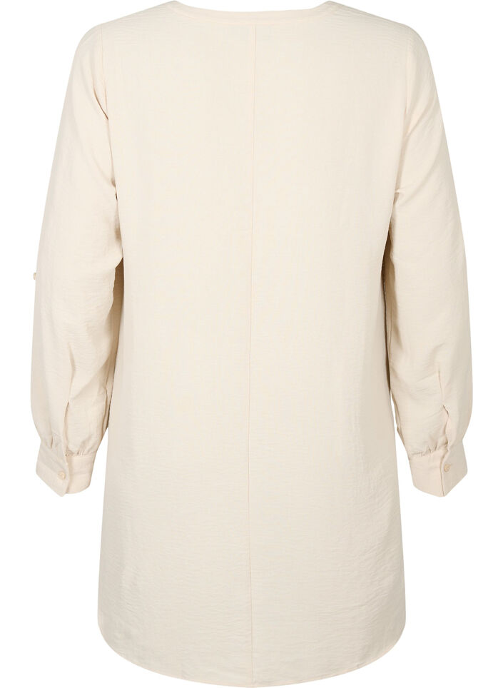 Solide effe kleur tuniek met V-hals en knoppen, Warm Off-white, Packshot image number 1