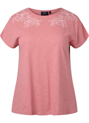 Katoenen t-shirt met bladprint, Old Rose W. Leaf, Packshot image number 0