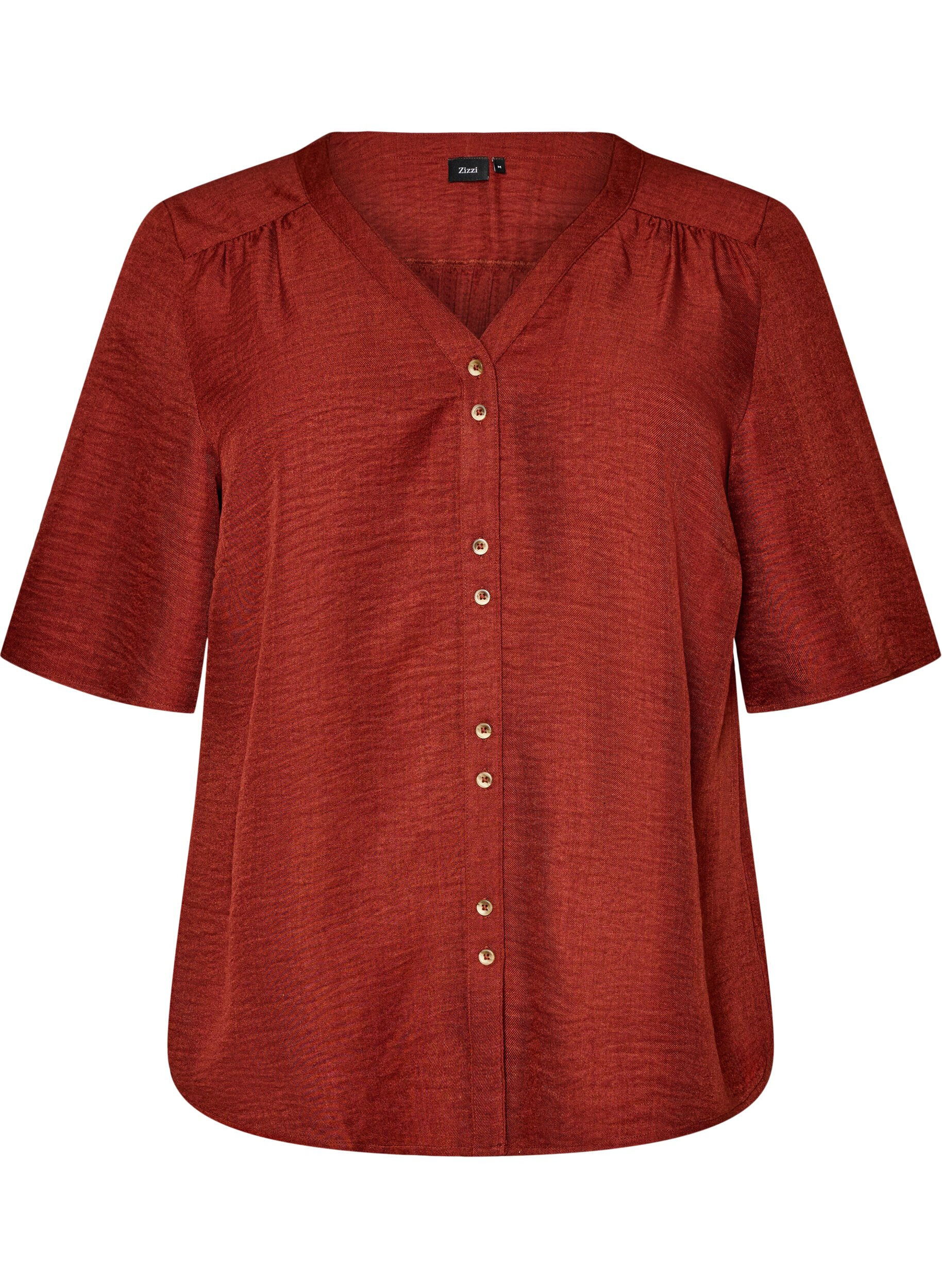 ZizziOverhemd blouse met V-hals en korte mouwen, Rood, Packshot image number 0
