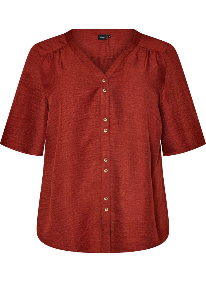 Overhemd blouse met V-hals en korte mouwen, Rood, Packshot image number 0