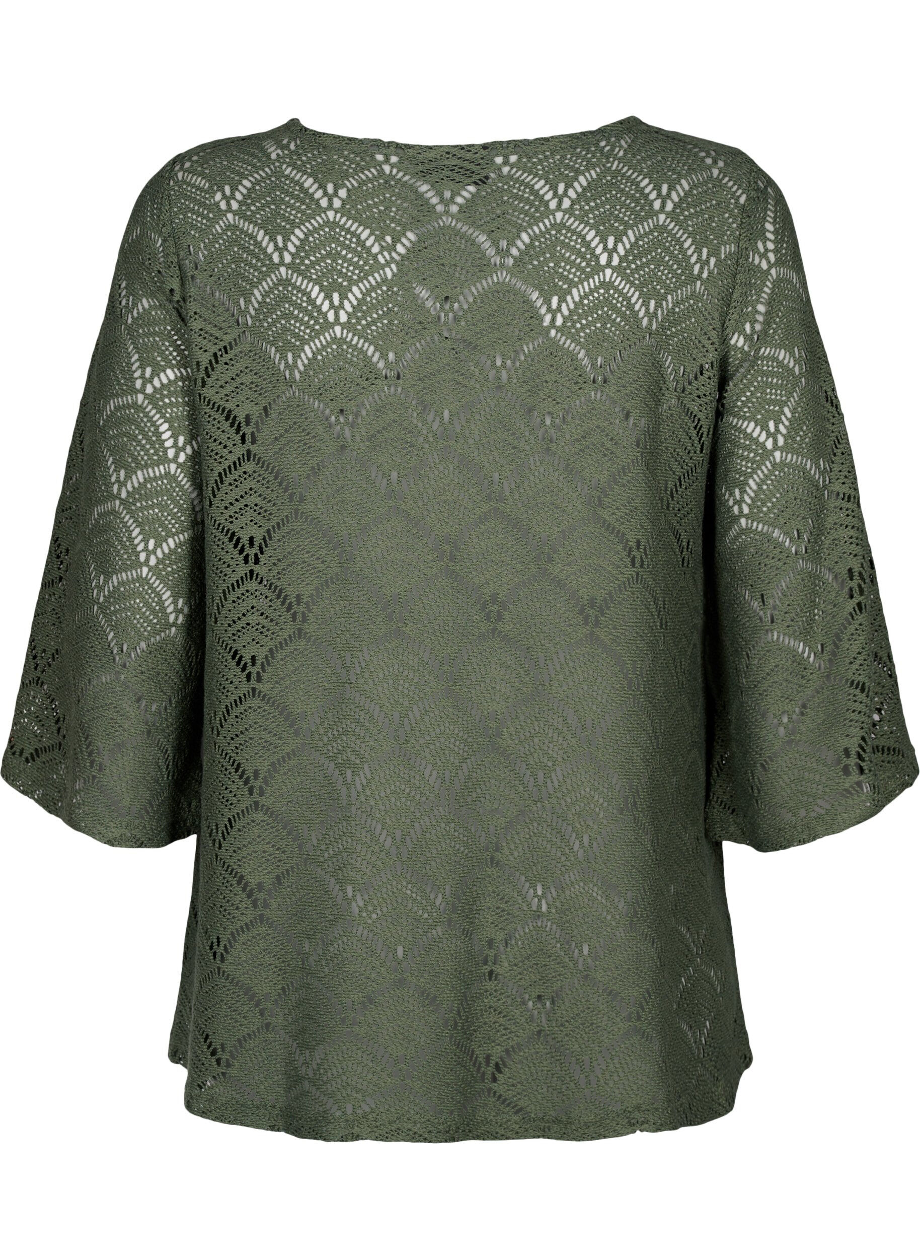 Zizzi Crochet Blouse met 3/4 mouw, Thyme, Packshot image number 1