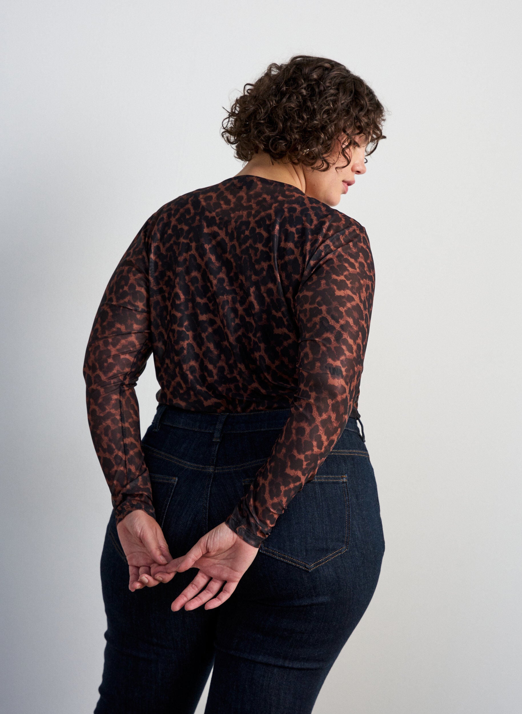 ZizziMesh blouse met print, Bruin, Model image number 2