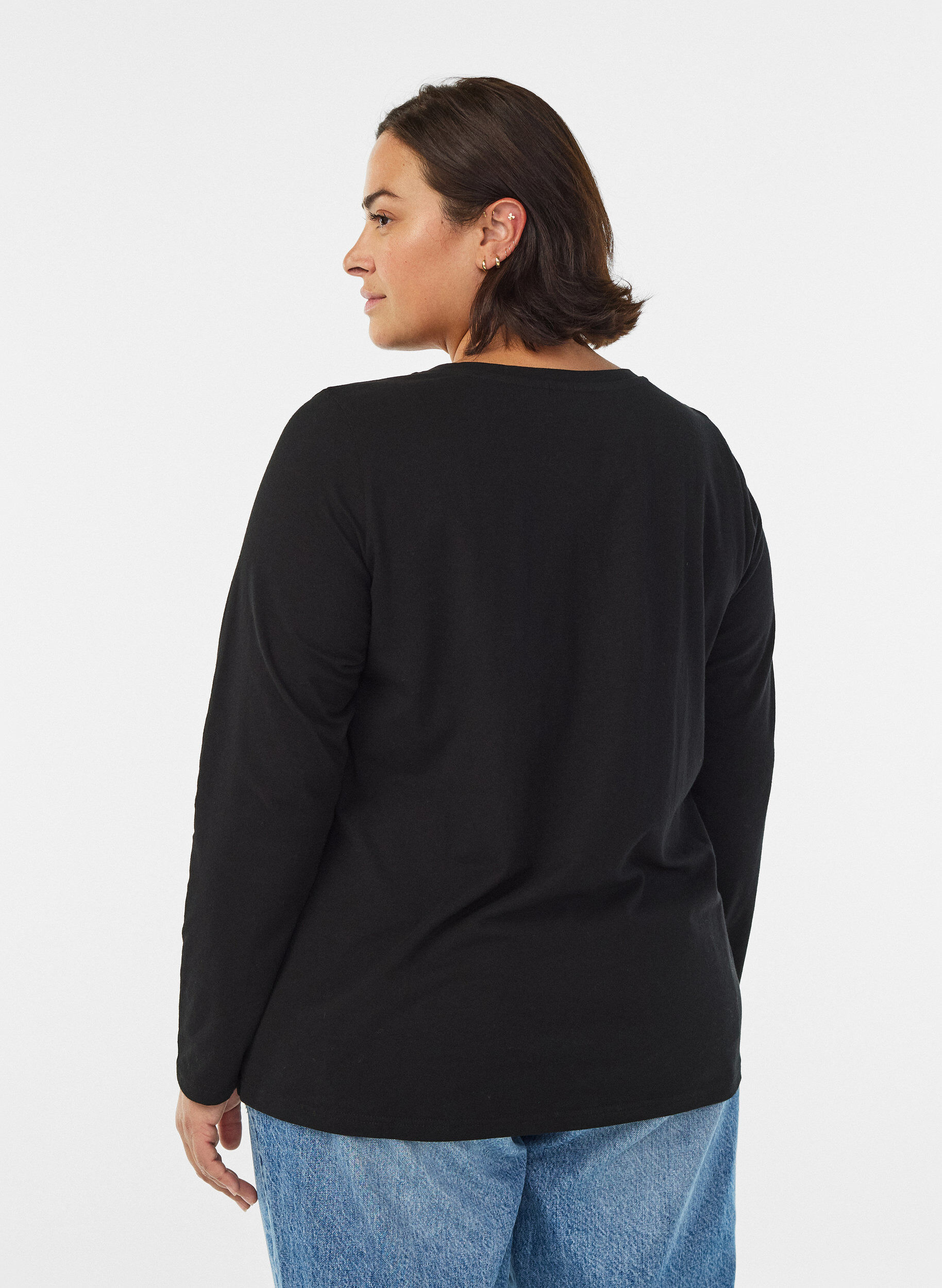 Zizzi Basic jerseyblouse met lange mouwen, Zwart, Model image number 2