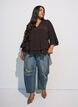 Blouse met 3/4-mouwen en ruchesdetails, Bruin, Model image number 1