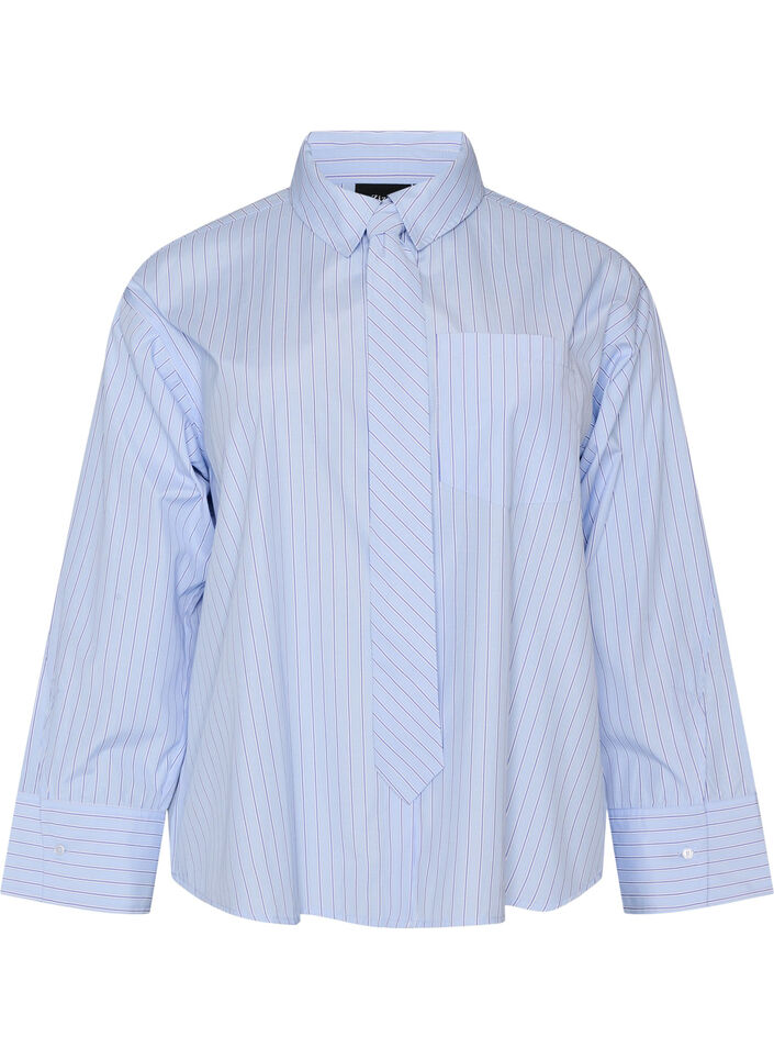 Losvallend shirt met strik, Blauw, Packshot image number 0