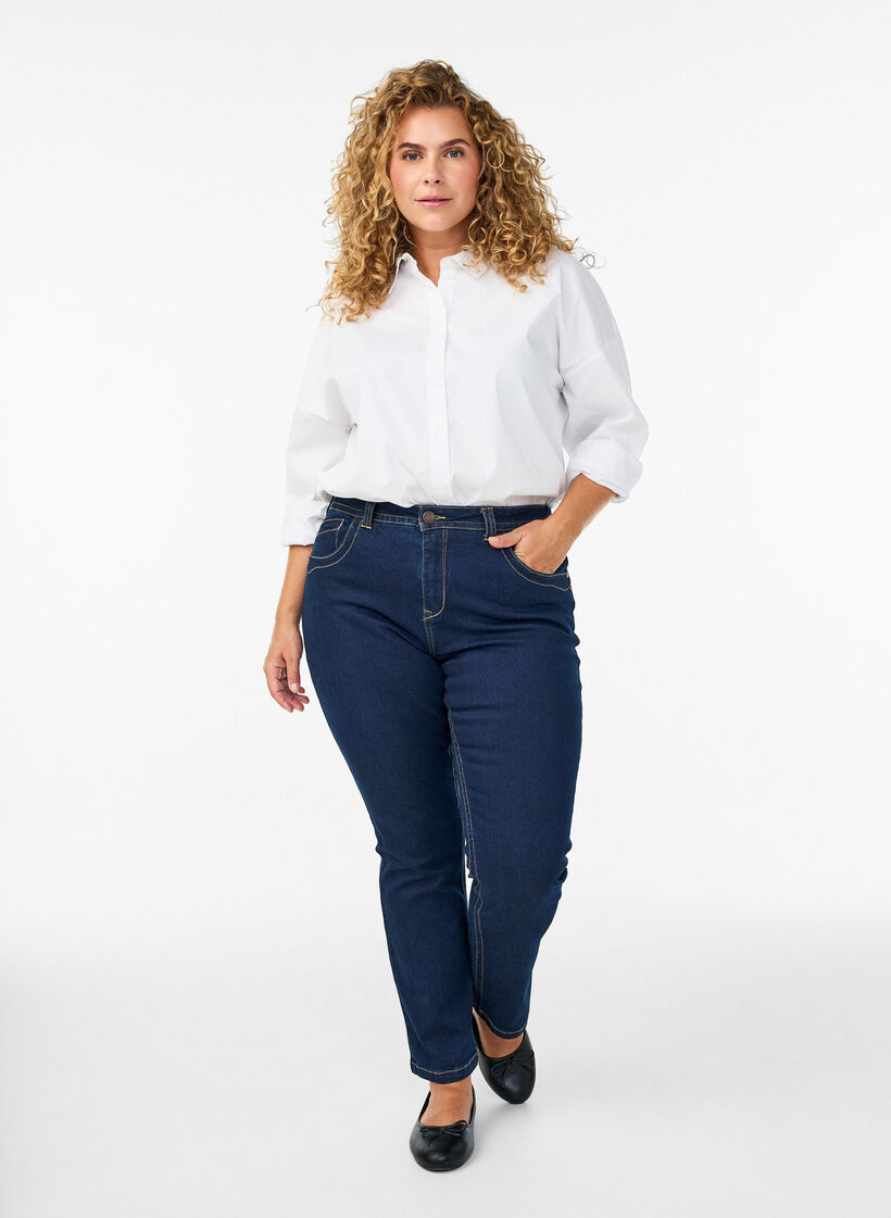 Slim fit Vilma jeans met hoge taille, Blauw, Model image number 0