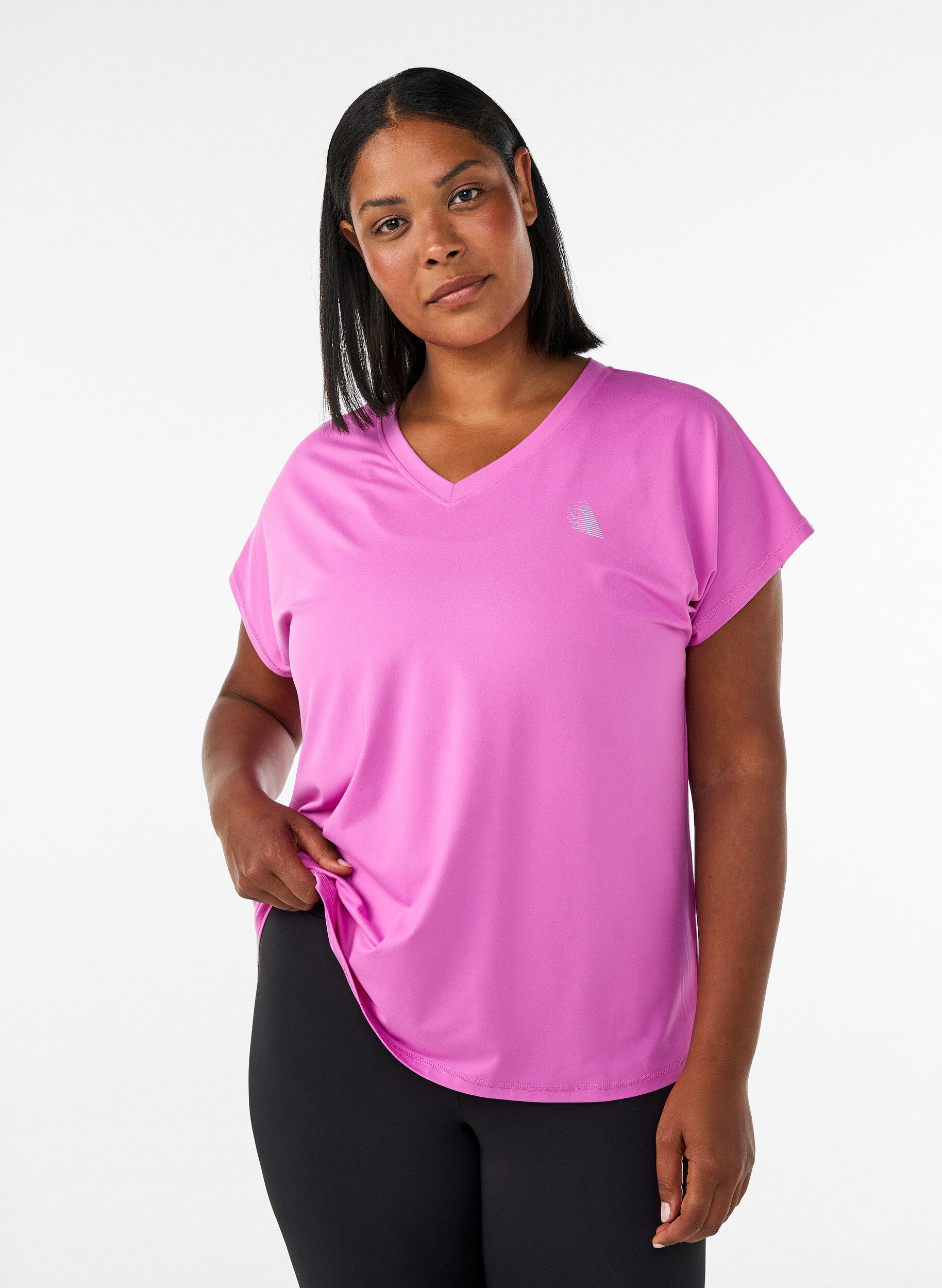 Sportief t-shirt met korte mouwen en v-hals, Paars, Model