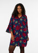 Bloemenjurk in viscose met ruches, Blauw, Model image number 0