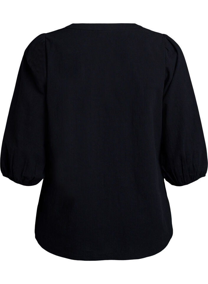 Katoenen blouse met 3/4 mouwen, Zwart, Packshot image number 1
