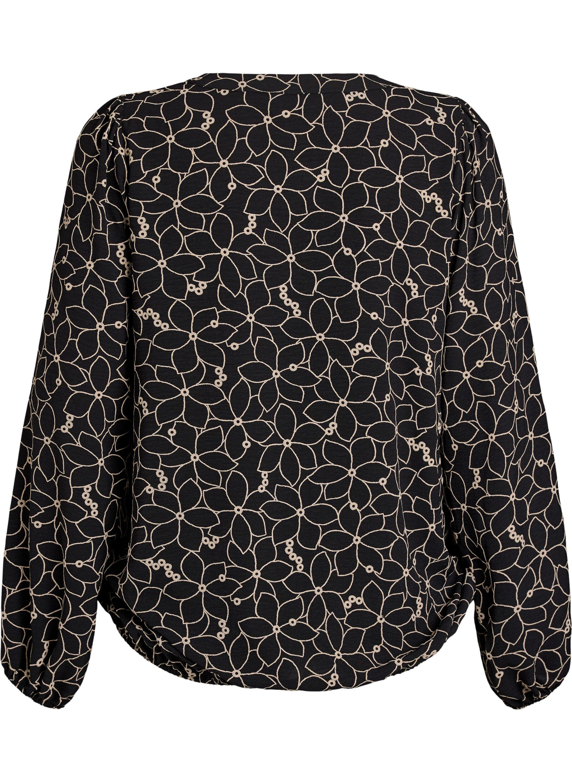 Zizzi Blouse met lange mouwen met bloemenborduursel, Zwart, Packshot image number 1