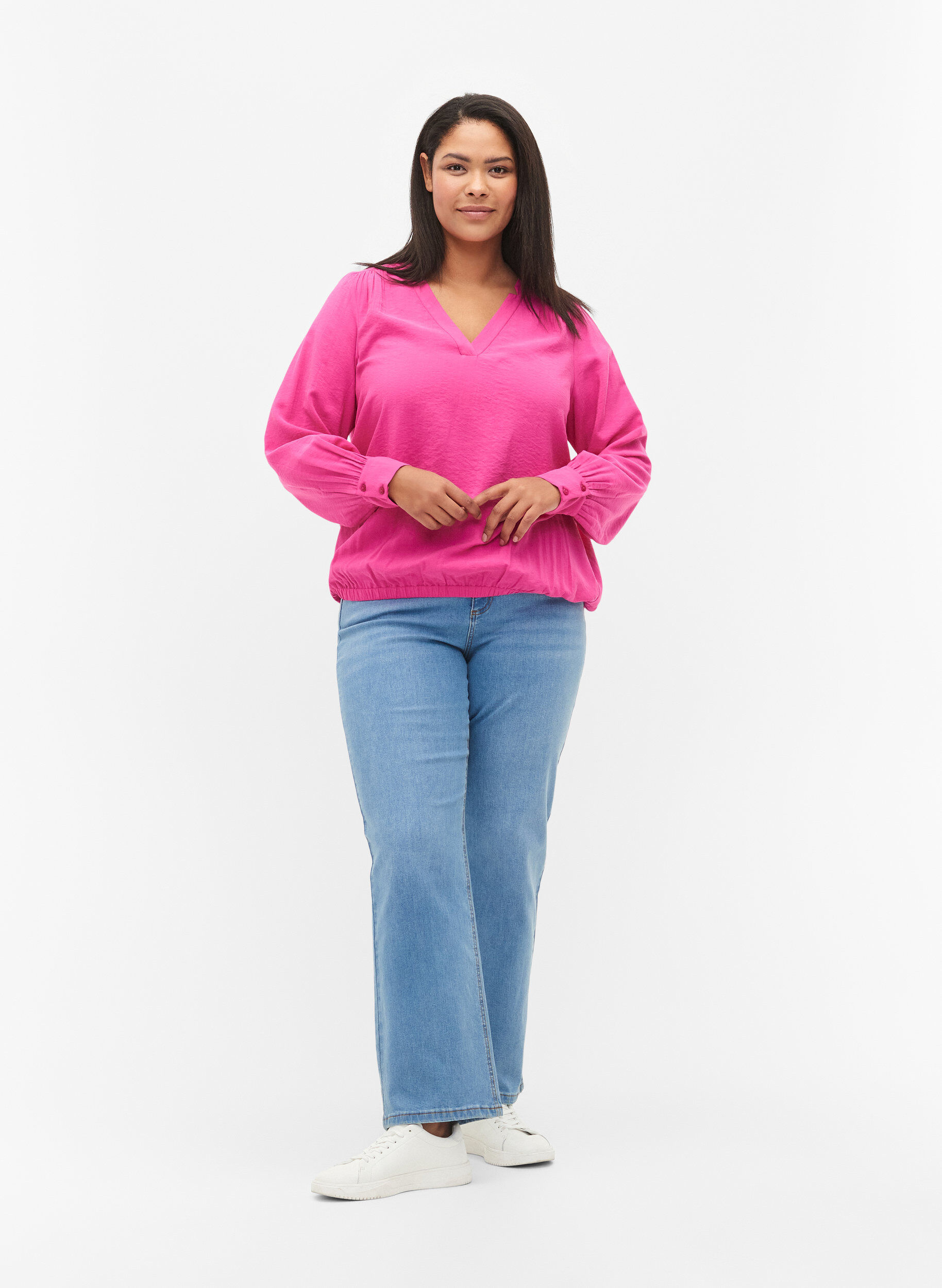 Zizzi Viscose blouse met v-hals, Raspberry Rose, Model image number 2