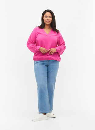 Viscose blouse met v-hals, Raspberry Rose, Model image number 2