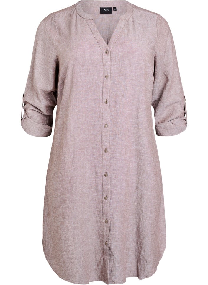 Lang shirt in linnen en viscose, Bruin, Packshot image number 0