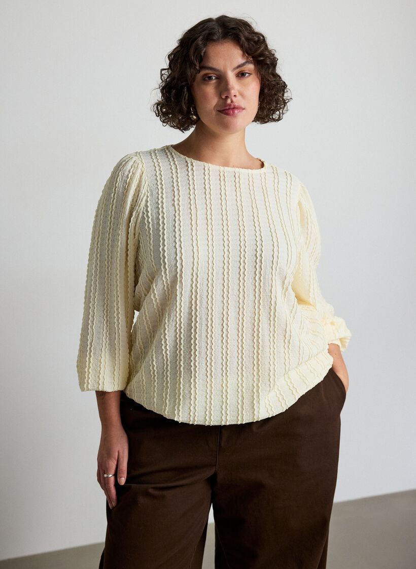 Jersey blouse met structuur en ballonsilhouet, Vanille, Model image number 0