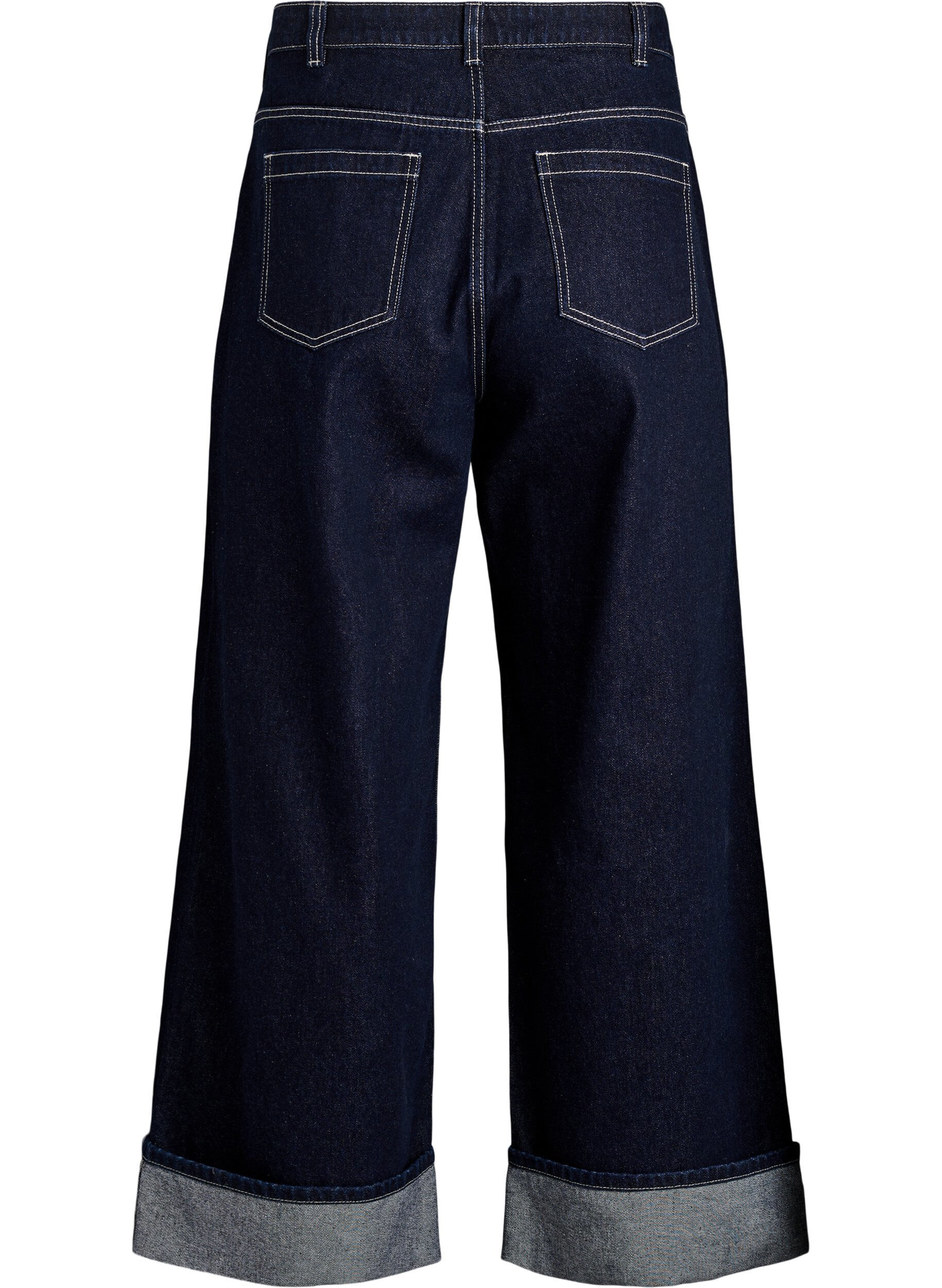 ZizziWide fit jeans met brede omslag en contraststiksels, Blauw, Packshot image number 1