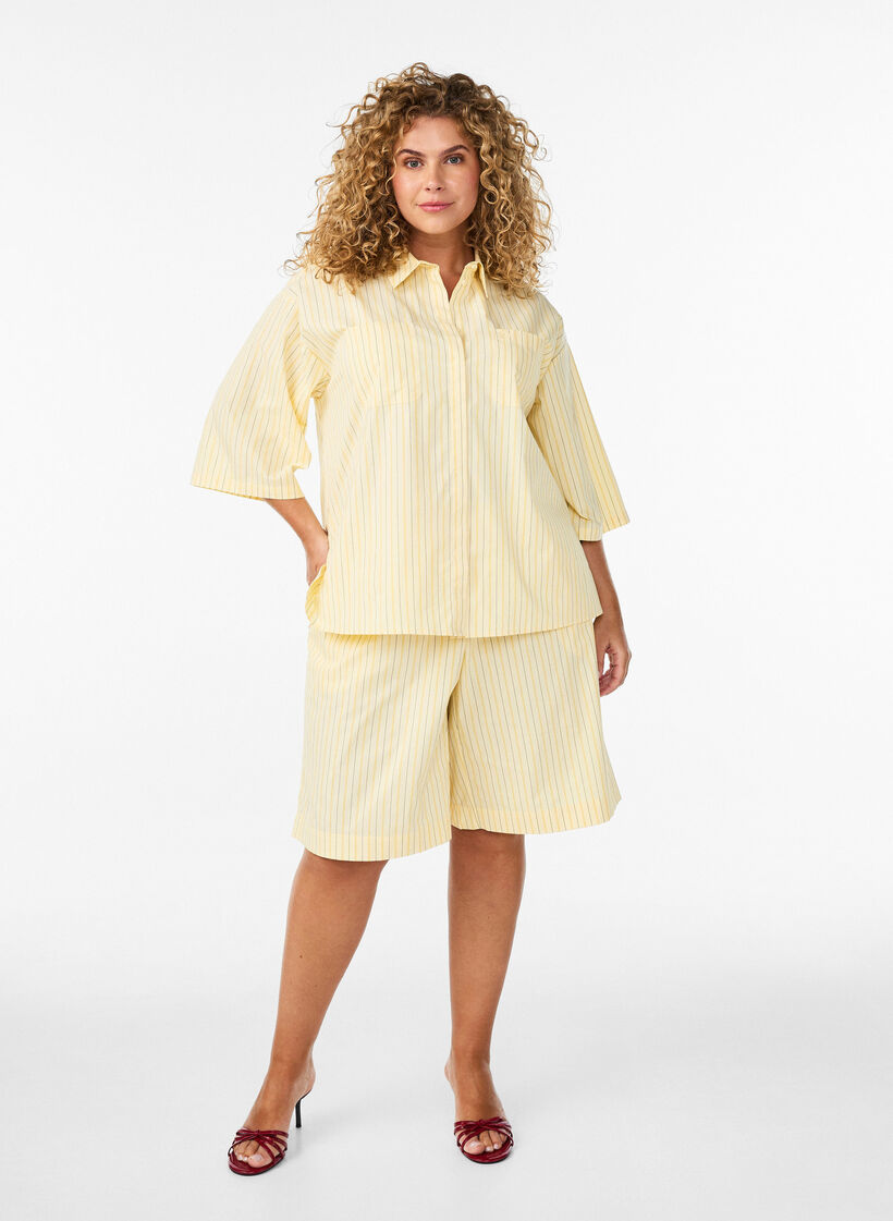 Gestreepte blouse in een los pasvorm, Geel, Model image number 1