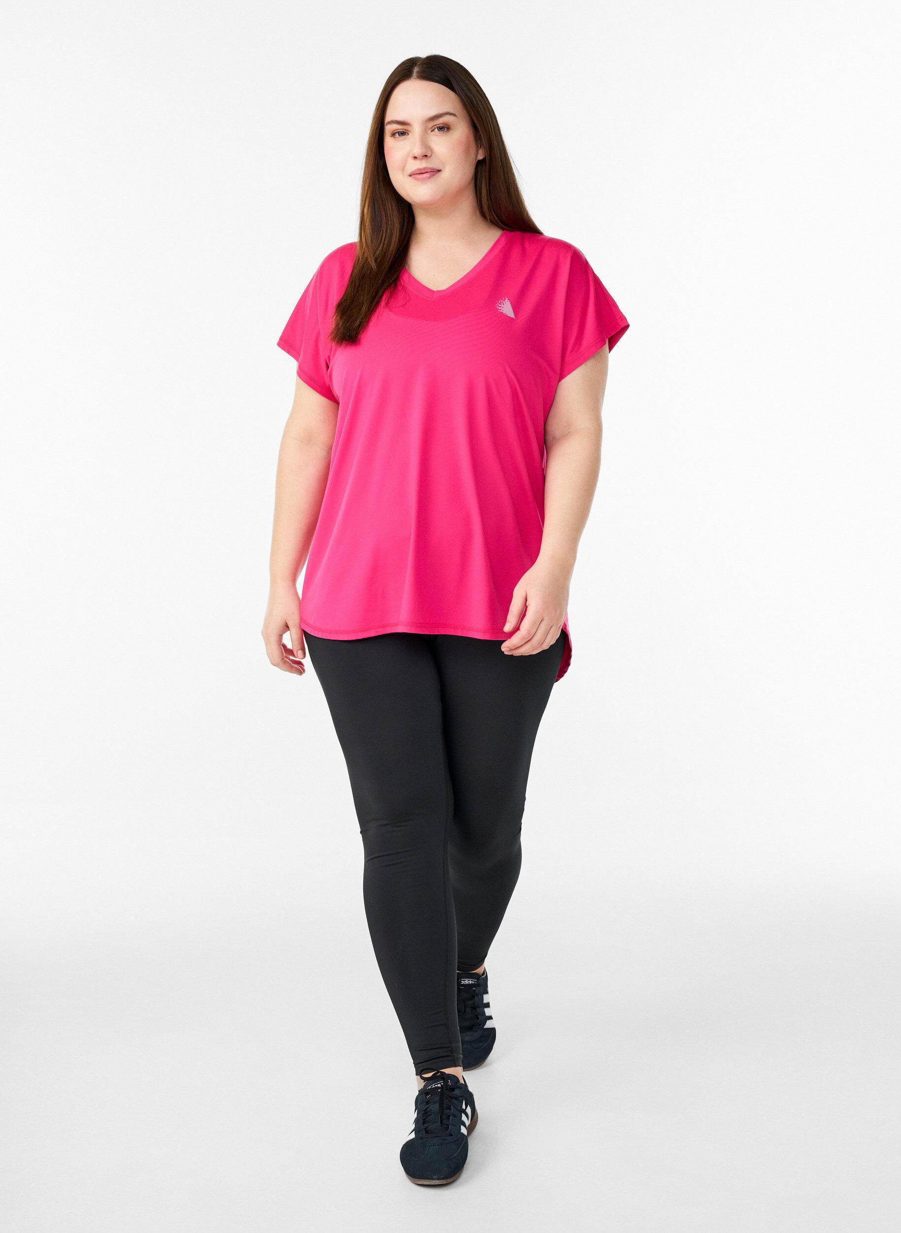 Zizzi Sportief t-shirt met korte mouwen en v-hals, Roze, Model image number 1
