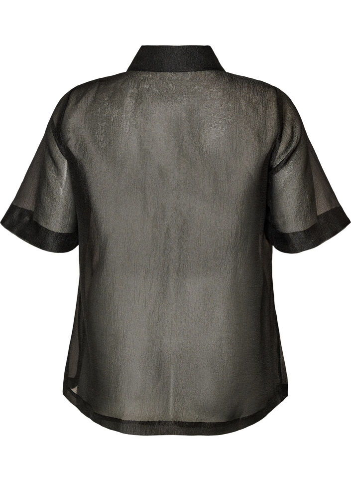 Transparant shirt met korte mouwen met borstzakken, Zwart, Packshot image number 1
