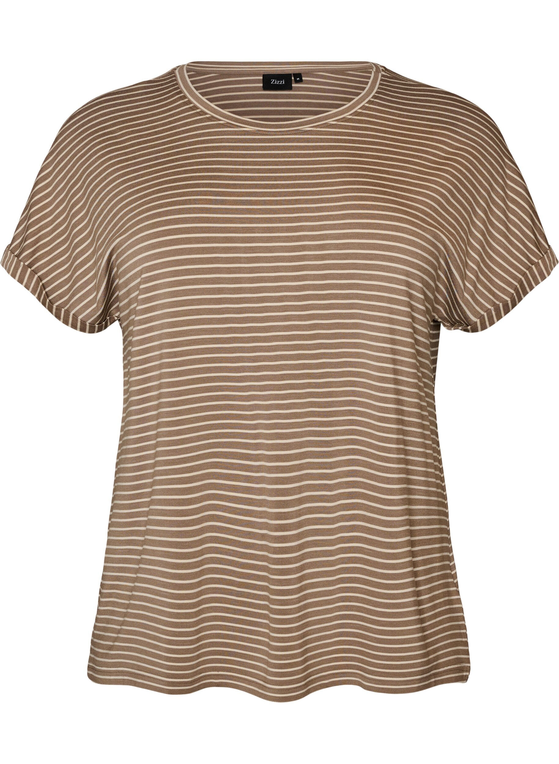 Gestreept T-shirt in viscose met een ronde hals