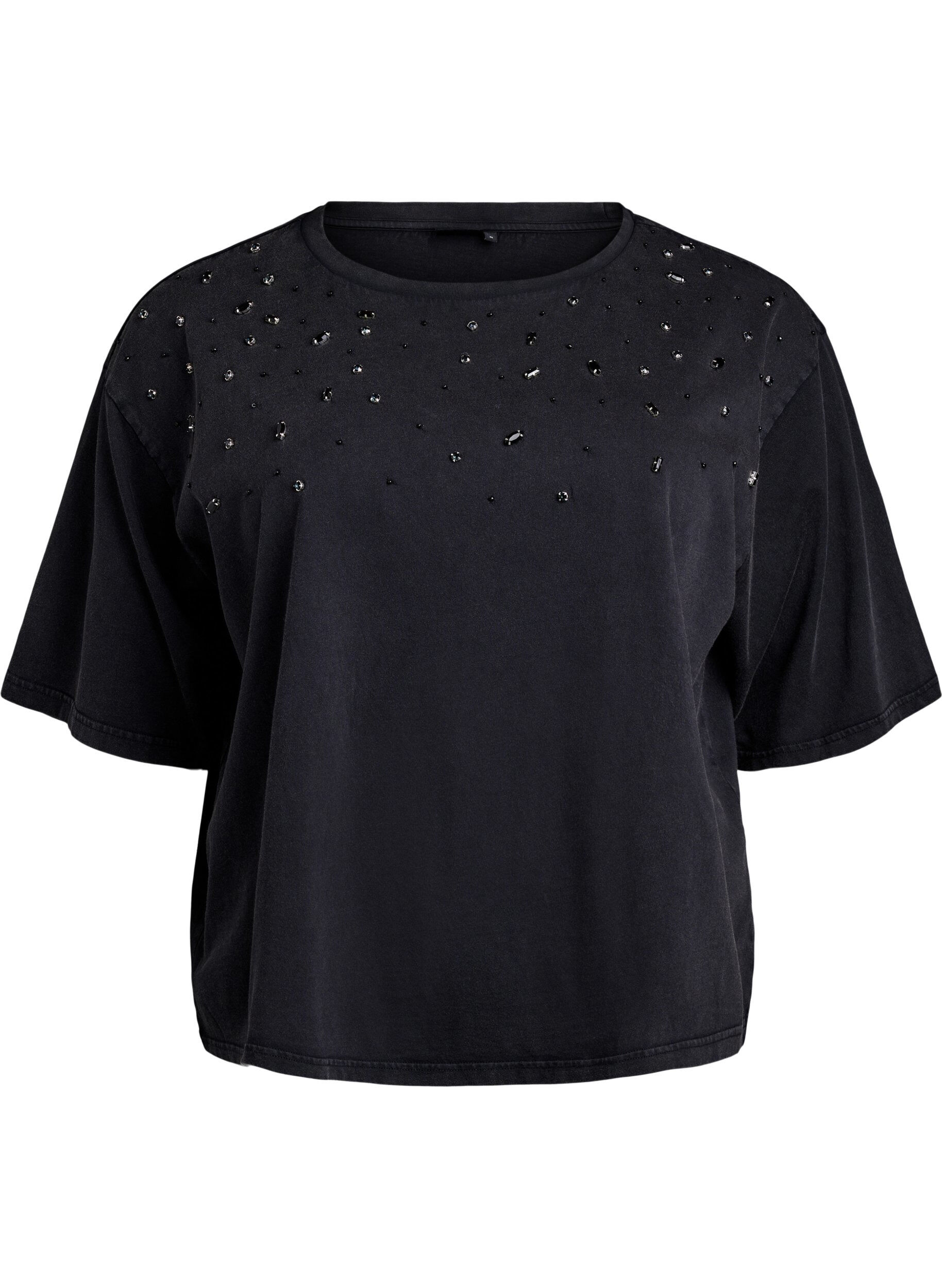 Boxy T-shirt met parels en strass-steentjes