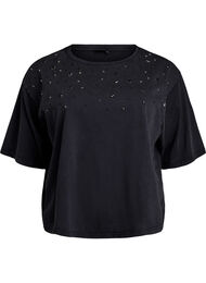 Boxy T-shirt met parels en strass-steentjes, Grijs