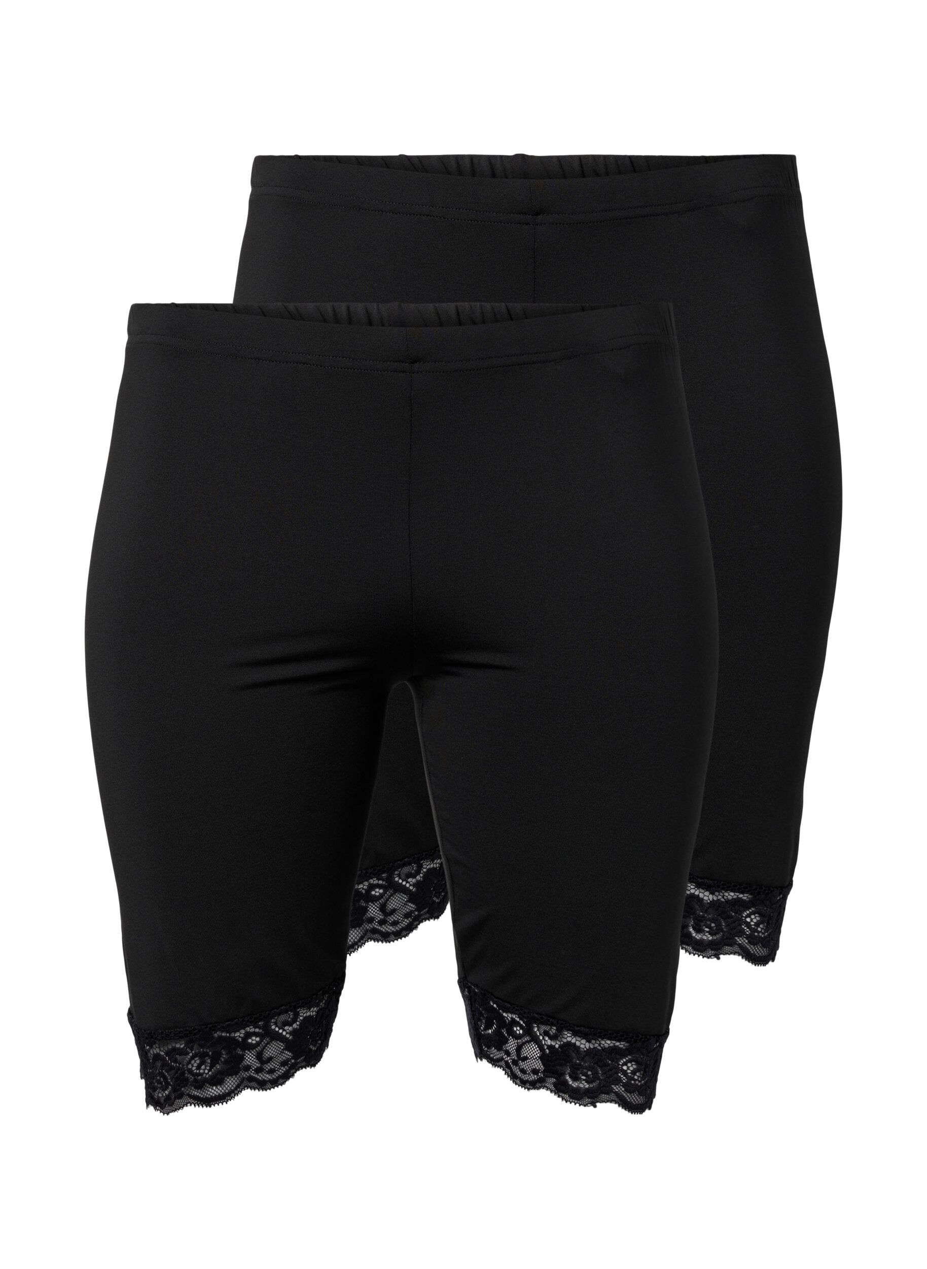 Zizzi 2-pack biker shorts met kanten randje, Black / Black, Packshot image number 0