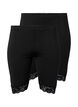 2-pack biker shorts met kanten randje, Black / Black, Packshot image number 0