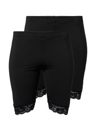 2-pack biker shorts met kanten randje, Black / Black